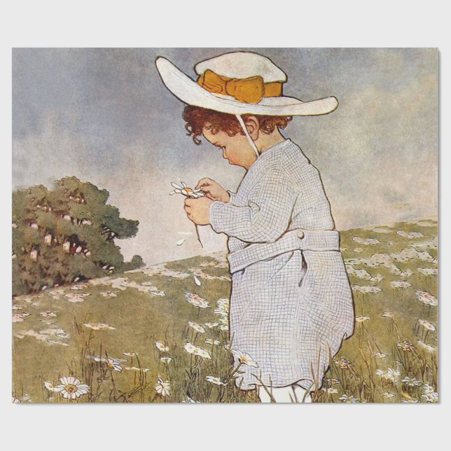 Papier Cadeau Fleurs de marguerites de cueillette d'enfants anti (Plat)