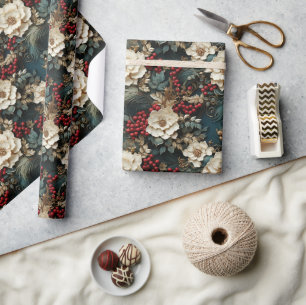 Papier Cadeau Fleurs de Noël 3D vintage rétros