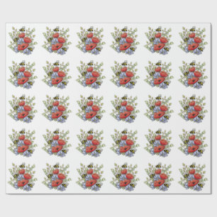 Papier Cadeau Fleurs de pavot et dessin numérique de abeilles, b