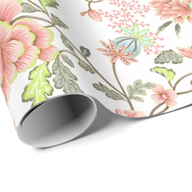 Papier Cadeau Fleurs De Pêche Avec Colibri (Coin rond)