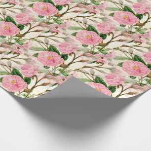 Papier Cadeau Fleurs de pivoines roses, Feuilles & Buds Motif 