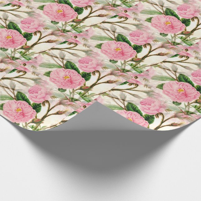 Papier Cadeau Fleurs de pivoines roses, Feuilles & Buds Motif (Coin)