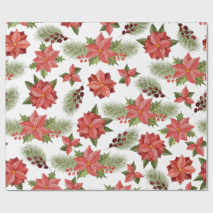 Papier Cadeau Fleurs De Poinsététie Rouge Et Baies Selles
