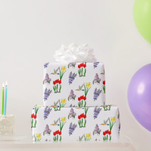 Papier Cadeau Fleurs de printemps et colibri