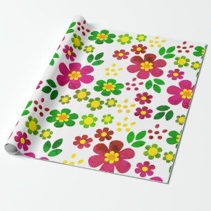 Papier Cadeau Fleurs De Printemps Et Motif Feuille