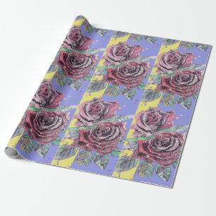 Papier Cadeau Fleurs de printemps pourpres de la Rose rouge Aqua