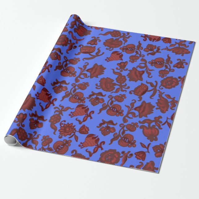 Papier Cadeau Fleurs de promotion Bohème chic floral bohème bleu (Déroulé)