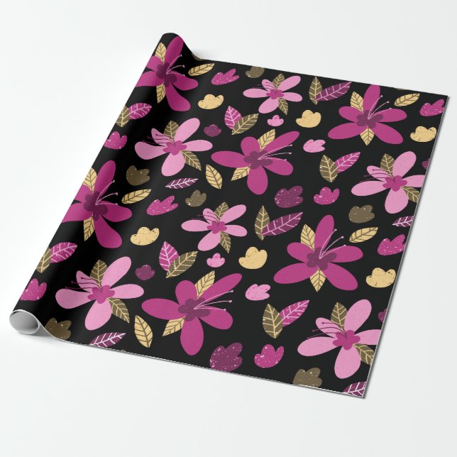 Papier Cadeau Fleurs de romance coucher de soleil envelopper pap (Déroulé)