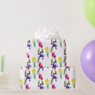 Papier Cadeau Fleurs de saison printemps Tulip Irises Daffodils 