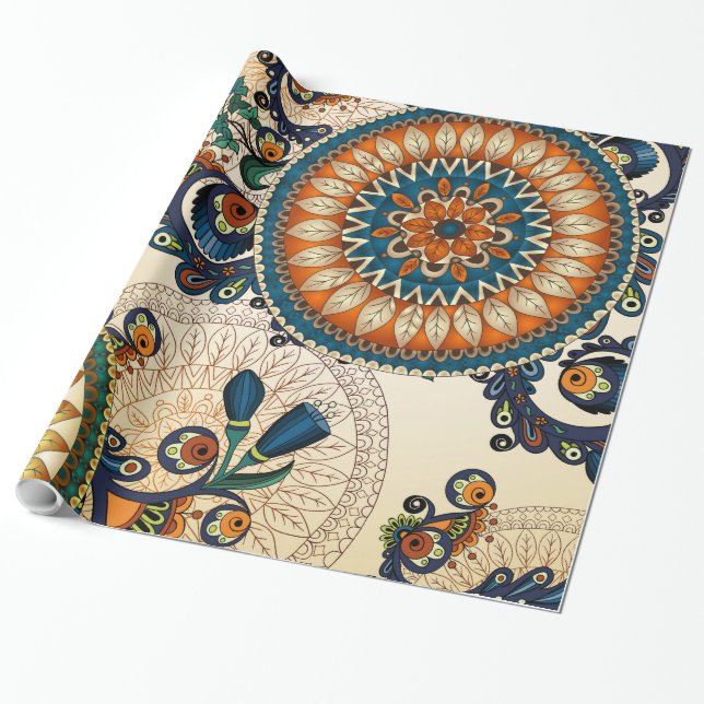 Papier Cadeau Fleurs de Shabby multicolores (Déroulé)
