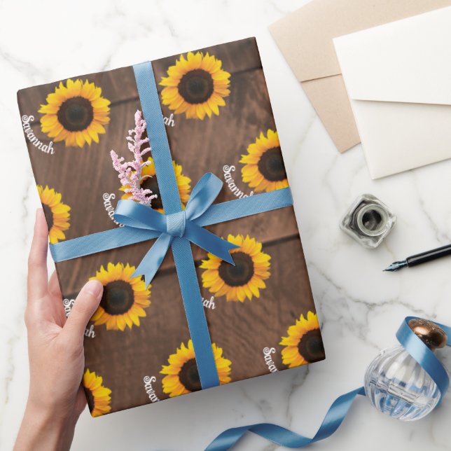 Papier Cadeau Fleurs de soleil et bois d'araignée personnalisées (Cadeaux)