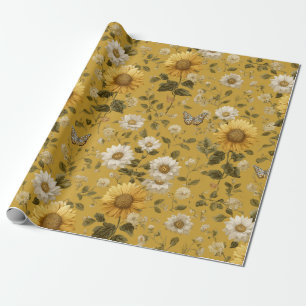Papier Cadeau Fleurs de soleil et papillons sur Arrière - plan j