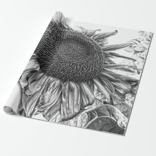 Papier Cadeau Fleurs de soleil géantes Vintage Art noir et blan