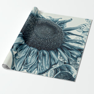 Papier Cadeau Fleurs de soleil géantes Vintage Art Turquoise Déc