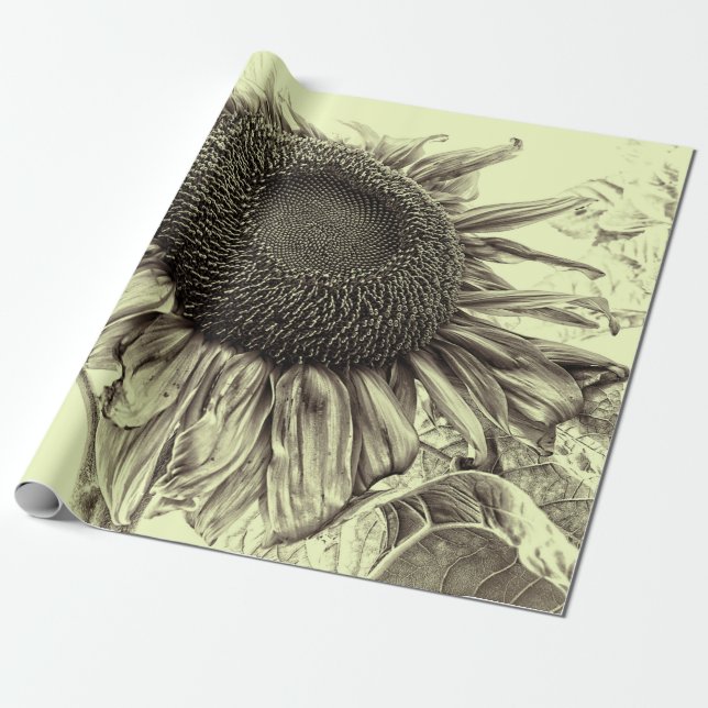 Papier Cadeau Fleurs de soleil géantes Vintage Découpage jaune r (Déroulé)