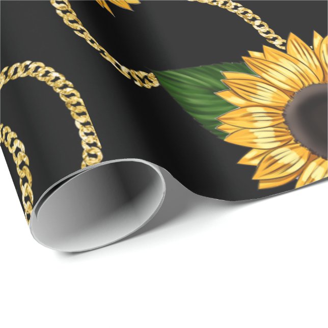 Papier Cadeau Fleurs de soleil jaunes élégantes Motif élégant su (Coin rond)