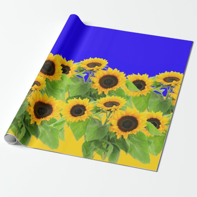 Papier Cadeau Fleurs de soleil - Liberté Ukraine Paix drapeau uk (Déroulé)