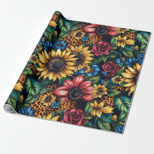 Papier Cadeau Fleurs de soleil, Roses et Parties scintillant Emp