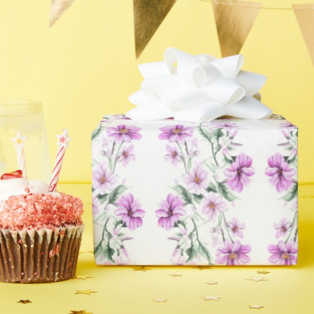 Papier Cadeau Fleurs de tambours roses et violets (Fête d'anniversaire)