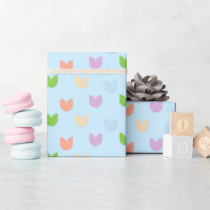 Papier Cadeau Fleurs de tulipe Pastel, Bébé Bleu