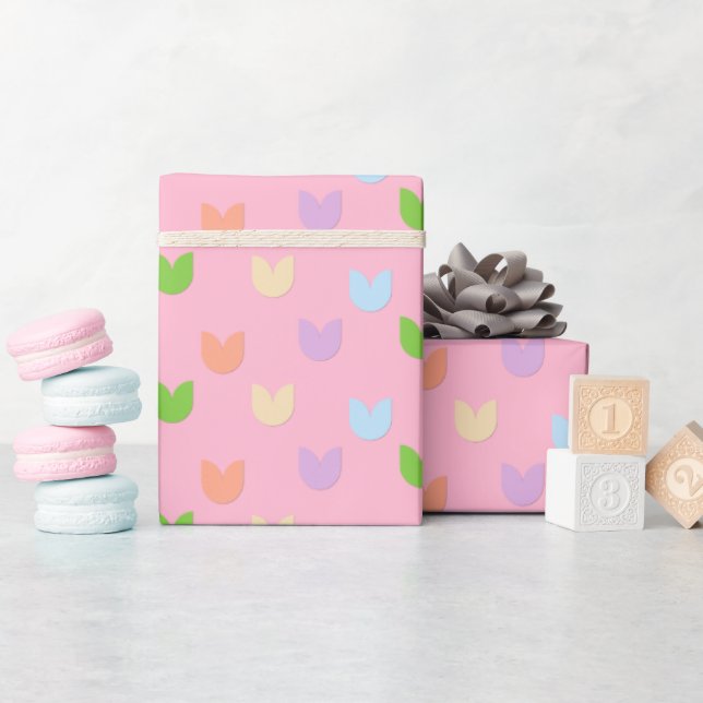 Papier Cadeau Fleurs de tulipe Pastel, Bébé rose (Baby Shower)