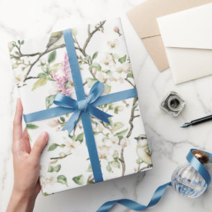 Papier Cadeau Fleurs de tulipe vertes blanches Shower de mariage