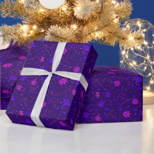 Papier Cadeau Fleurs de vignes botaniques violet rose Noël