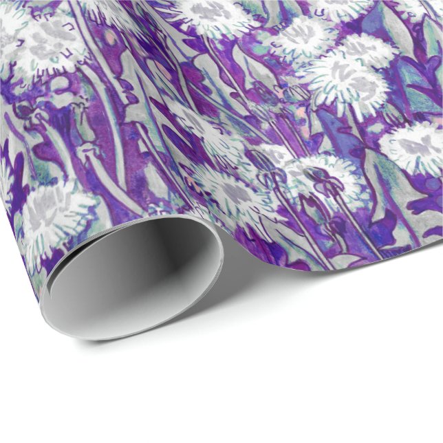 Papier Cadeau Fleurs d'été en fleur de fleur de Dandelion Violet (Coin rond)