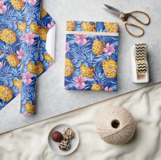 Papier Cadeau Fleurs d'été Motif floral tropical à l'ananas