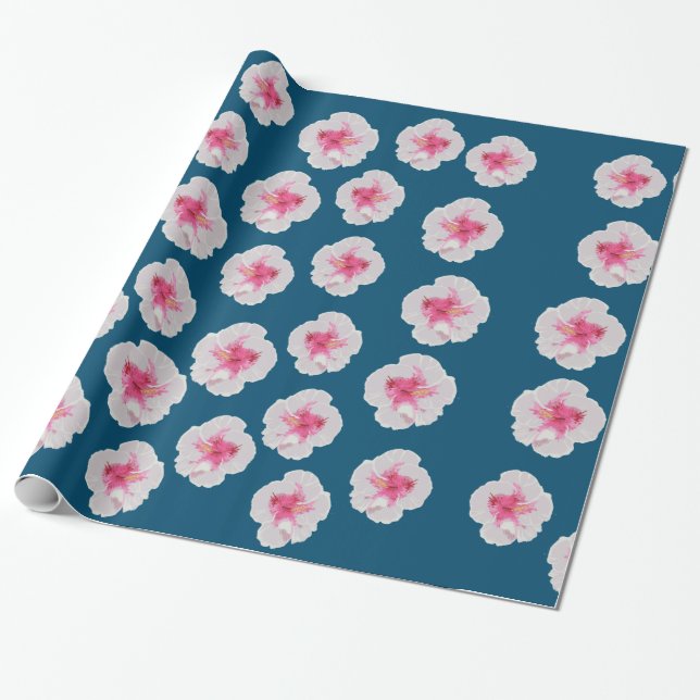 Papier Cadeau Fleurs d'Hibiscus blanc personnalisées (Déroulé)