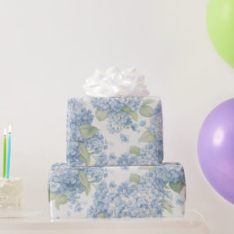 Papier Cadeau Fleurs d'Hydrangea Bleu en Fleur