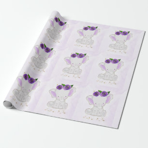 Papier Cadeau Fleurs d'or violet chic Eléphant mou