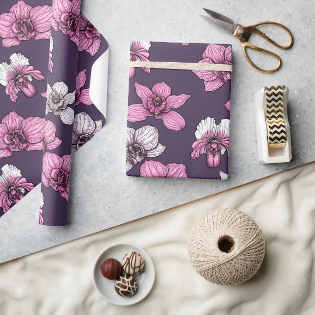 Papier Cadeau Fleurs d'orchidées roses (Artisanat)
