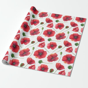Papier Cadeau Fleurs élégantes et colorées de pavot rouge