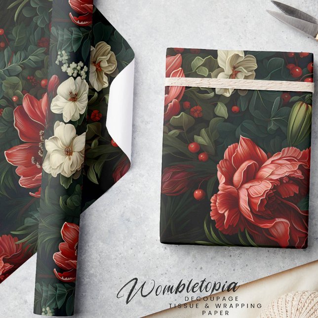 Papier Cadeau Fleurs élégantes I rouge et crème florale (Créateur téléchargé)