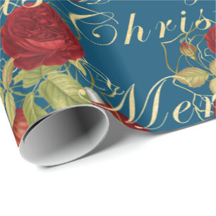 Papier Cadeau Fleurs élégantes Joyeux Noël or parties scintillan