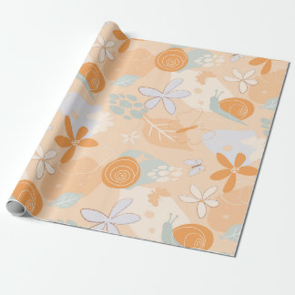 Papier Cadeau fleurs, escargots, papillons.