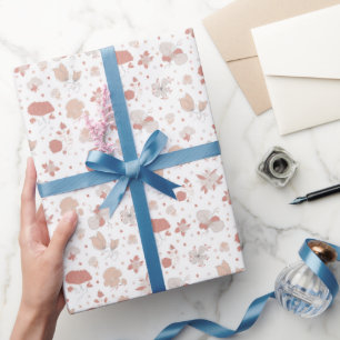 Papier Cadeau Fleurs esquissées sur fond blanc