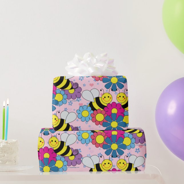 Papier Cadeau Fleurs et bourdons (Cadeaux de fête)