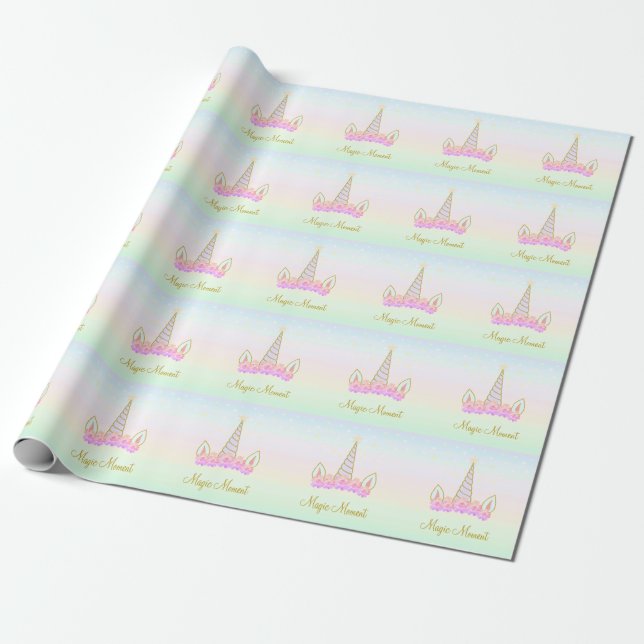 Papier Cadeau Fleurs et étoiles de licorne magique (Déroulé)