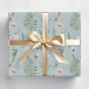 Papier Cadeau Fleurs et feuilles de fougère Forêt florale botani