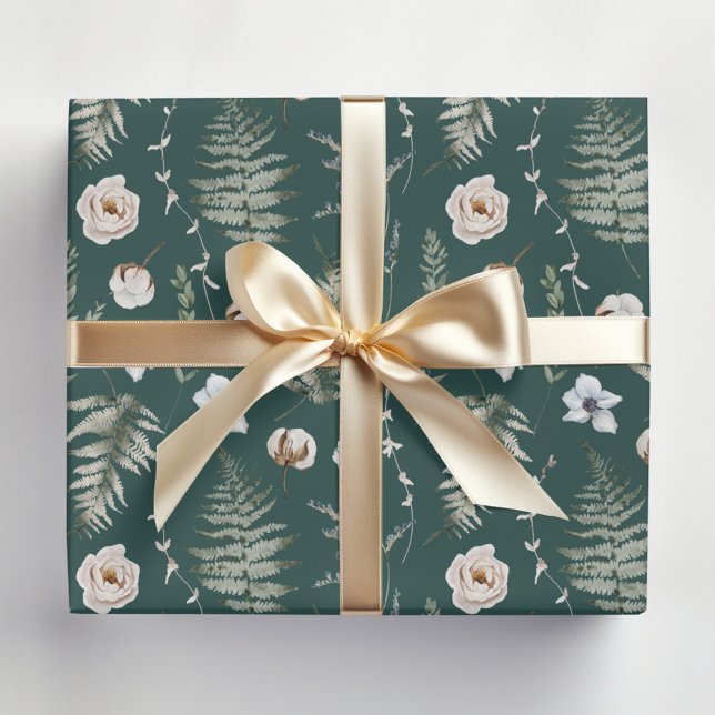 Papier Cadeau Fleurs et Feuilles de fougères Forêt Florale Botan (In situ)