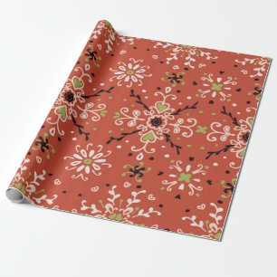 Papier Cadeau Fleurs et fleurs colorées folk sans couleur et 