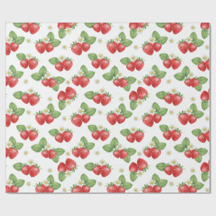 Papier Cadeau Fleurs et fruits de fraise à l'aquarelle 