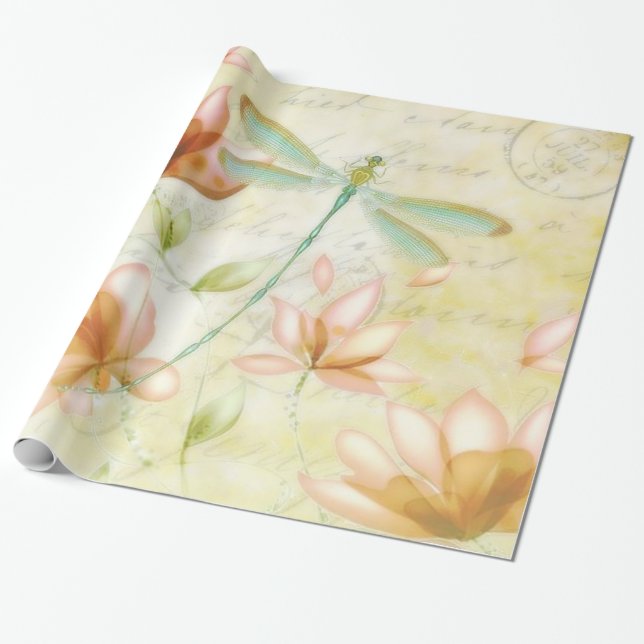 Papier Cadeau Fleurs et libellule (Déroulé)