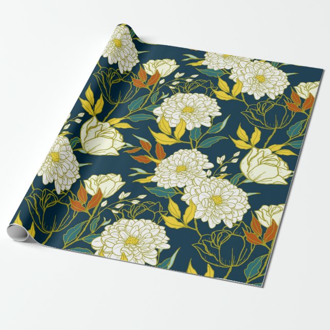 Papier Cadeau Fleurs et motif feuille (Déroulé)