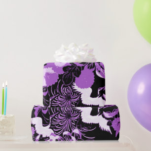 Papier Cadeau Fleurs et oiseaux noirs et violets vintages