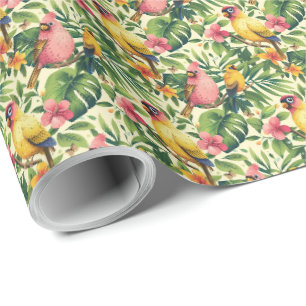 Papier cadeau Fleurs et Oiseaux Tropicaux