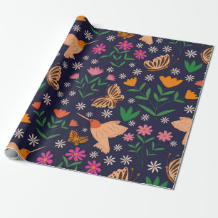Papier Cadeau Fleurs et papillons avec colibris 