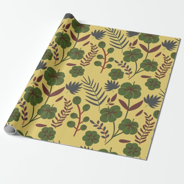 Papier Cadeau Fleurs et papillons floraux motifs sans soudure (Déroulé)
